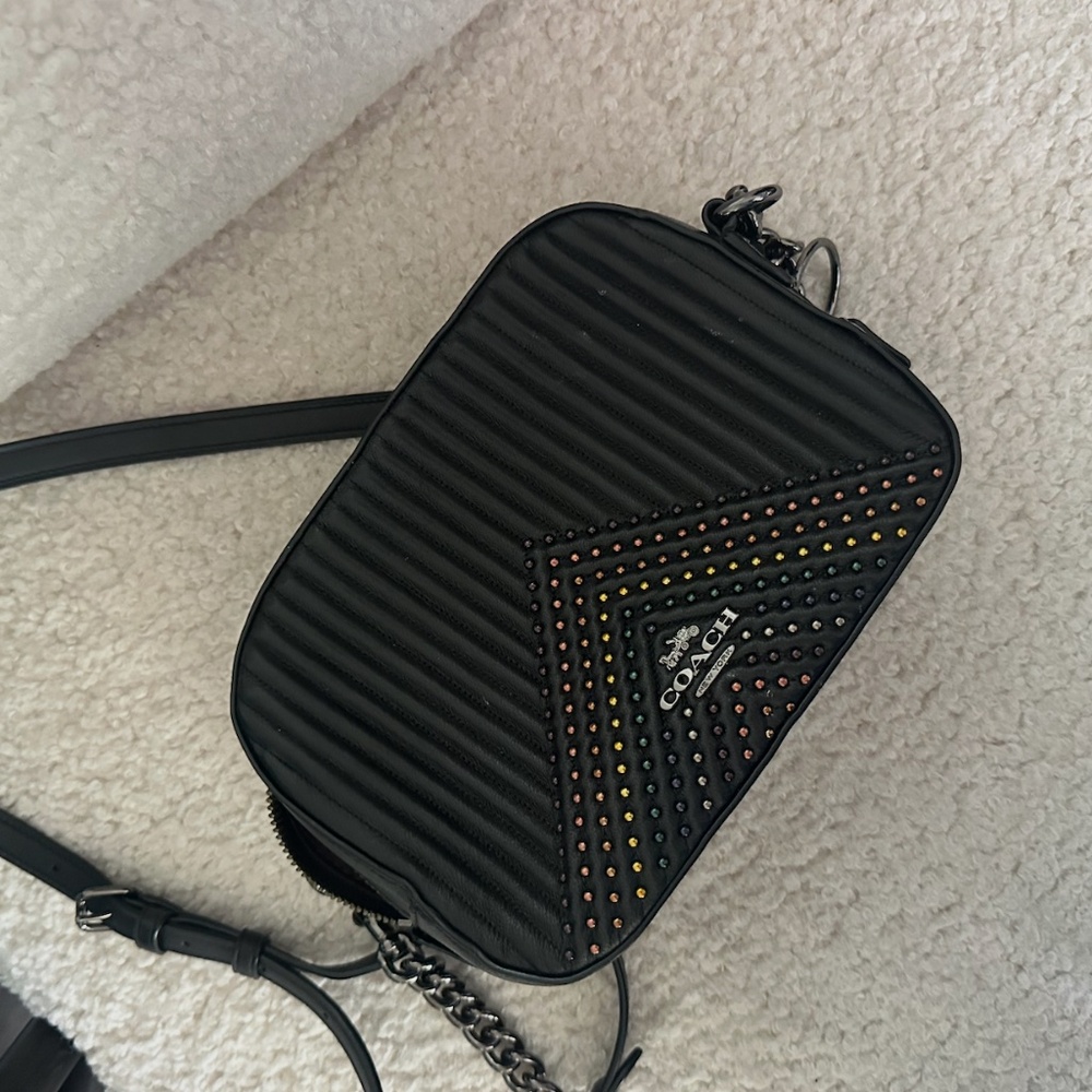 Coach Black Quilted Leather Crossbody w/ Rainbow Stud Detail